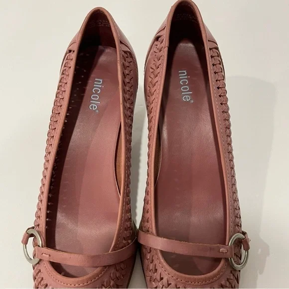 Nicole Bedeliapin Size 9 Rose Gold Woven Heels with Buckle Detail - Picture 5 of 14